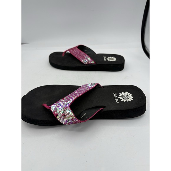 Yellow‎ Box Sandals Womens Size 7.5 Chiles Sequin Pink Bla Thong Slide Flip Flop - Picture 7 of 8